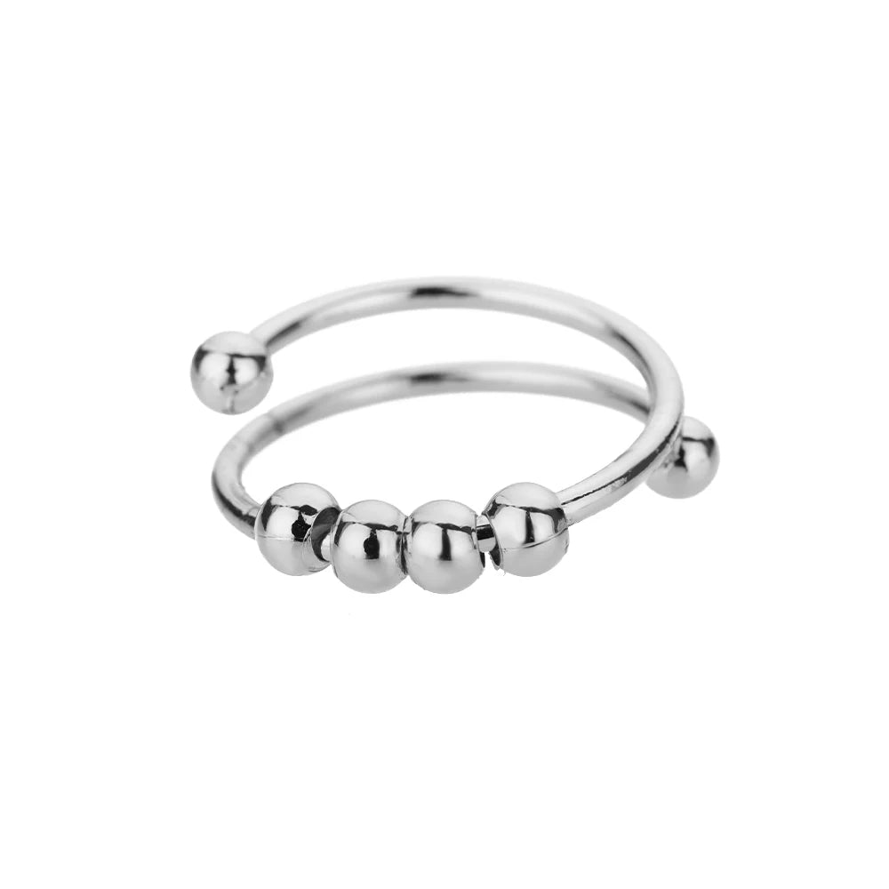 Anxiety Balls Beads Rings for Women Open Spinner Adjustable Finger Ring Stainless Steel Rotating Freely Anti Stress Jewelry Gift Veloria