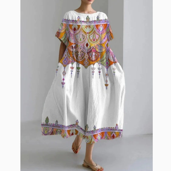 Womens Loose-fitting Round-neck Fashionable Printed Dress