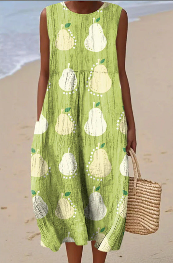 Sleeveless Pocketed Casual Printed Dress With A Sophisticated Vibe