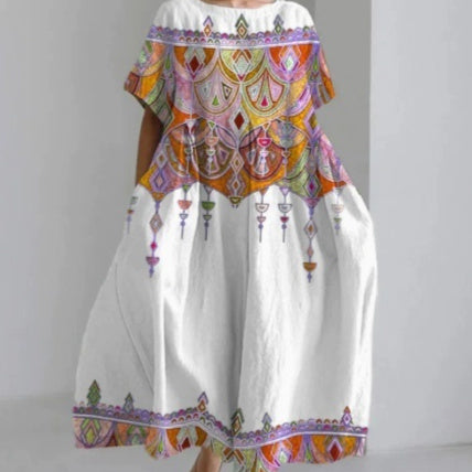 Womens Loose-fitting Round-neck Fashionable Printed Dress