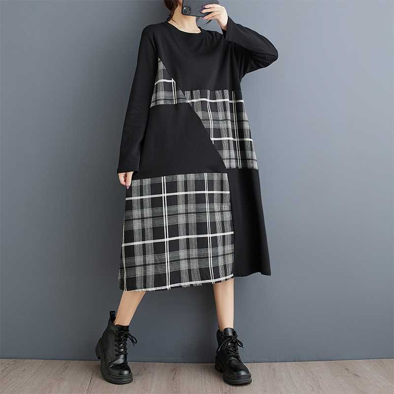 New Plaid Patchwork Loose-fitting Casual Dress Veloria
