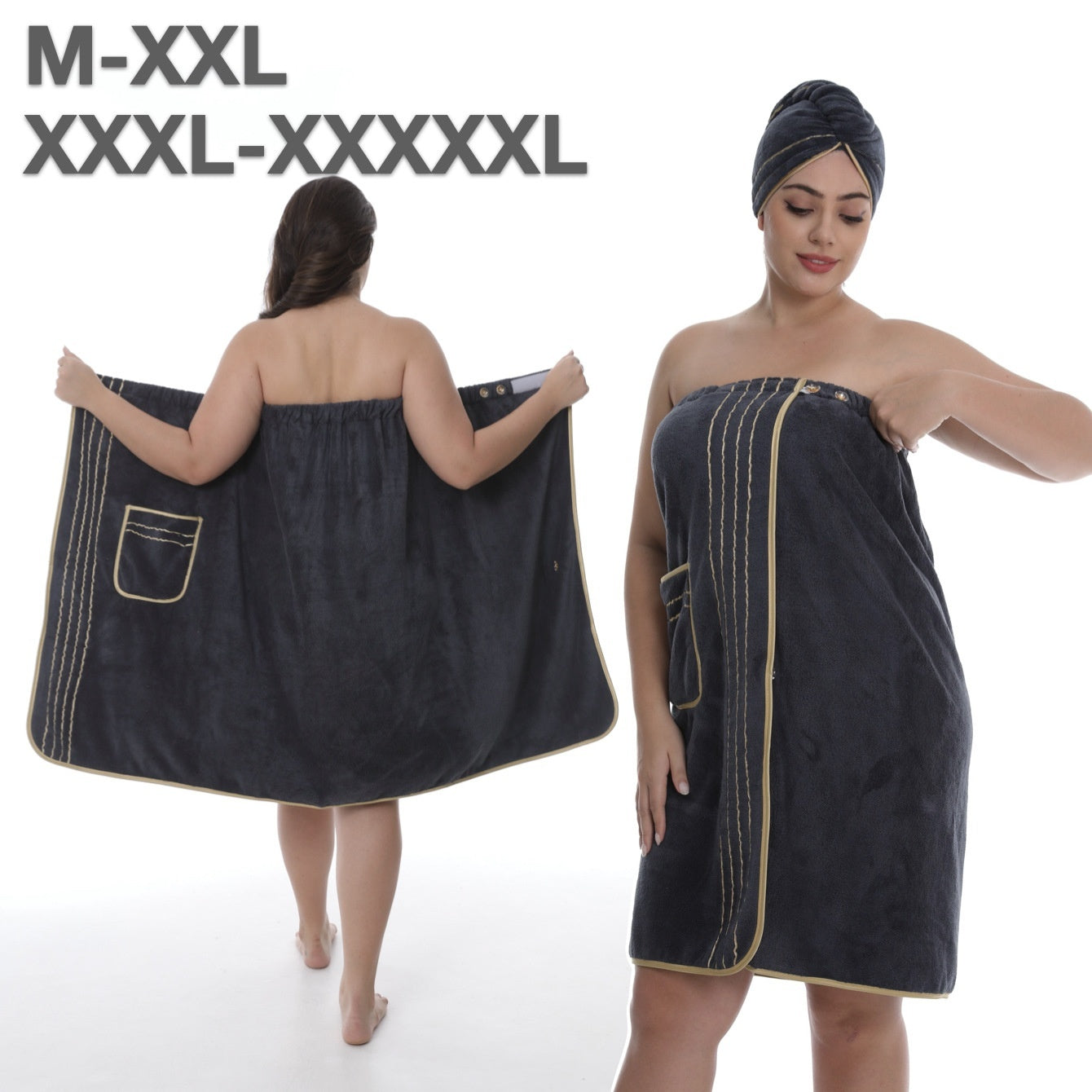 Plus-size Bath Skirt Coral Fleece Bathrobe And Bath Cap Set Veloria