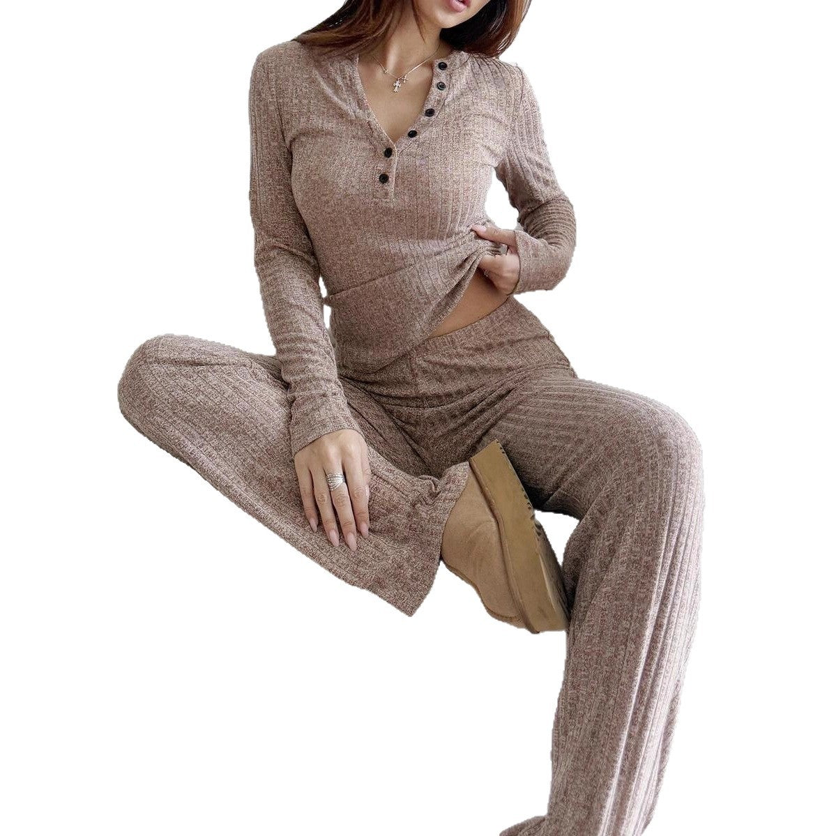 Knitted Ribbed T-shirt And Pants For Women Veloria