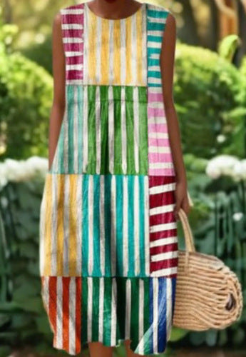 Sleeveless Pocketed Casual Printed Dress With A Sophisticated Vibe