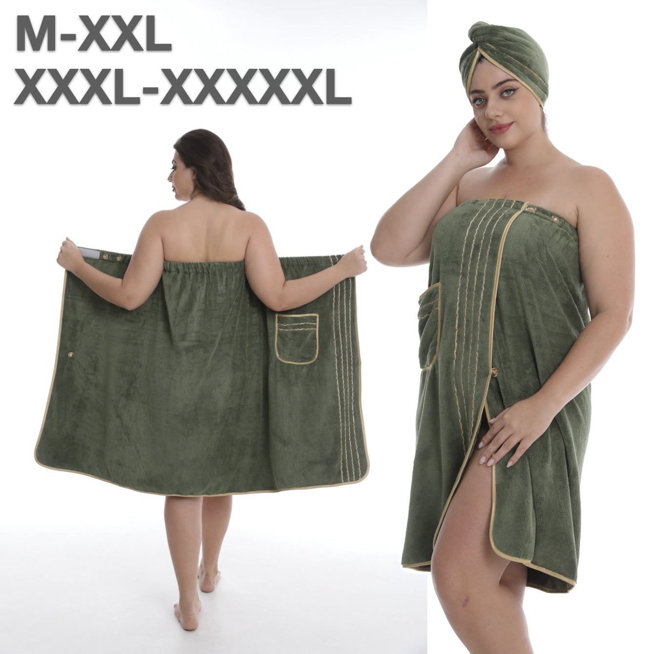 Plus-size Bath Skirt Coral Fleece Bathrobe And Bath Cap Set Veloria