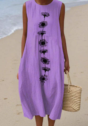 Sleeveless Pocketed Casual Printed Dress With A Sophisticated Vibe