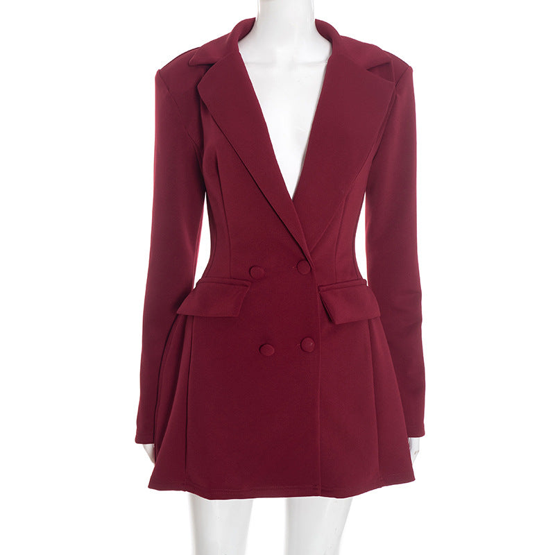 New-style Casual Slim-fit Suit Long-sleeve Bud-shaped Faux-pocket Dress Veloria