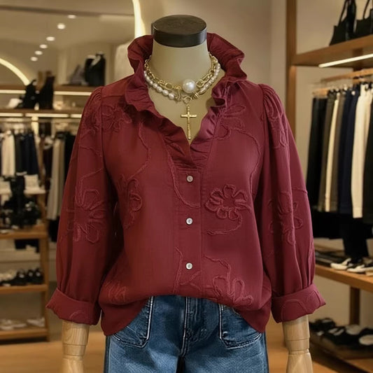 Lace-embroidered Cotton-linen Sweet Blouse