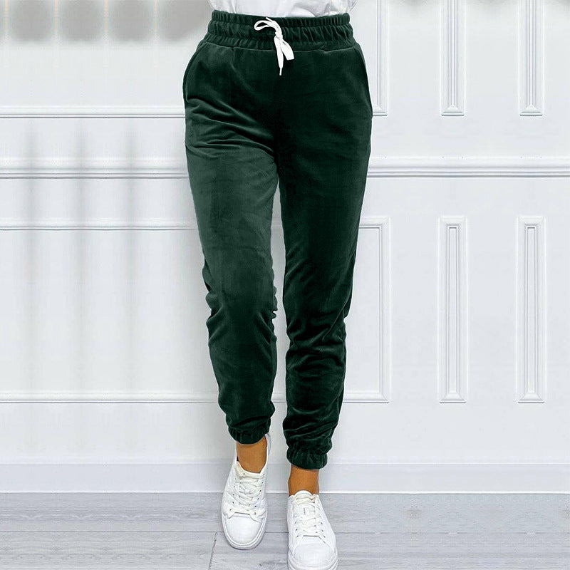 Versatile Women's Jogger Pants With Elastic Waistband And Drawstring, Korean-style Velvet Casual Pants, Sportswear Veloria