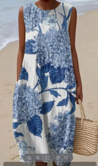 Sleeveless Pocketed Casual Printed Dress With A Sophisticated Vibe