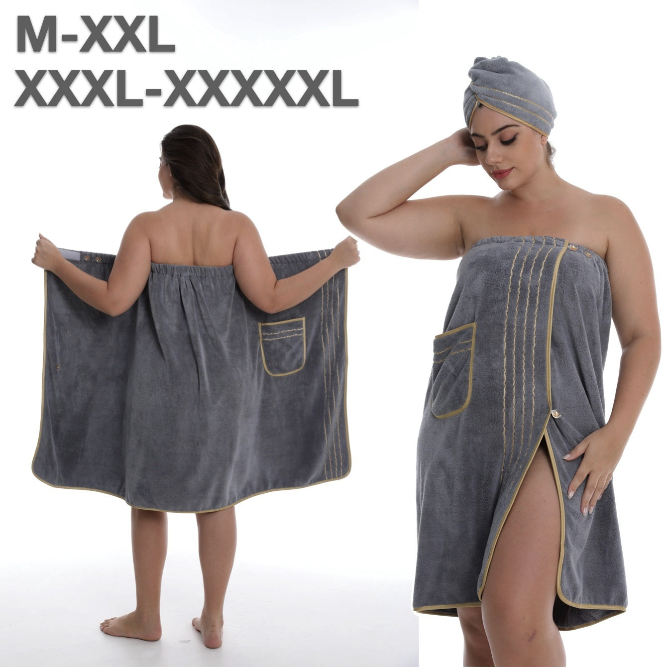 Plus-size Bath Skirt Coral Fleece Bathrobe And Bath Cap Set Veloria