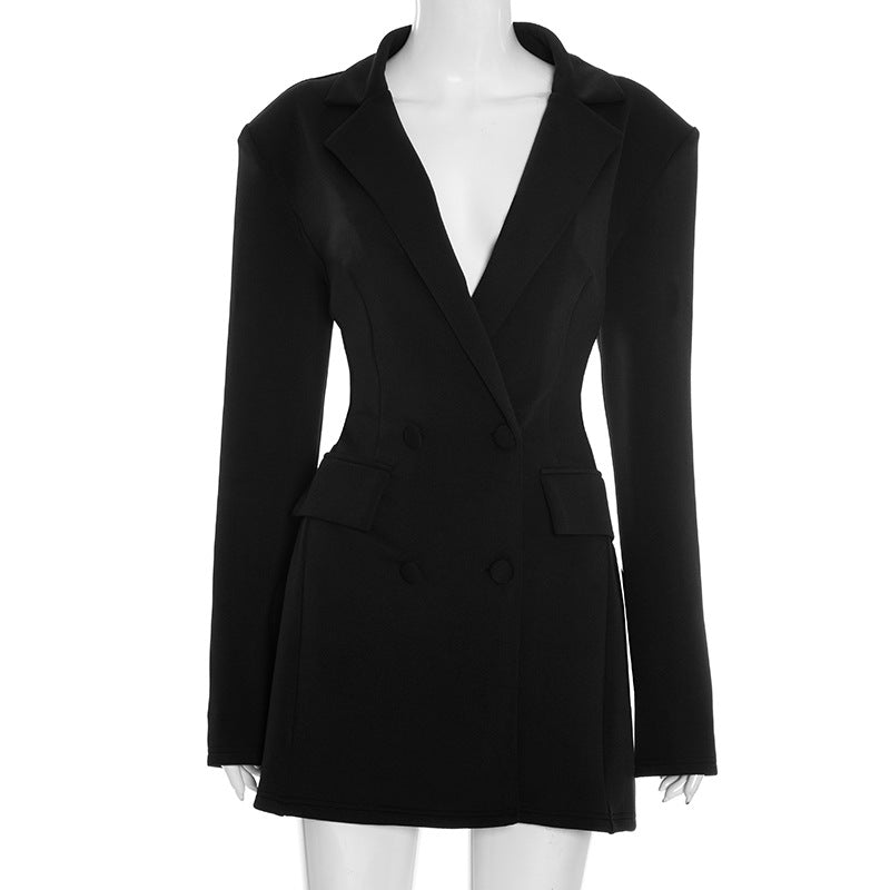 New-style Casual Slim-fit Suit Long-sleeve Bud-shaped Faux-pocket Dress Veloria