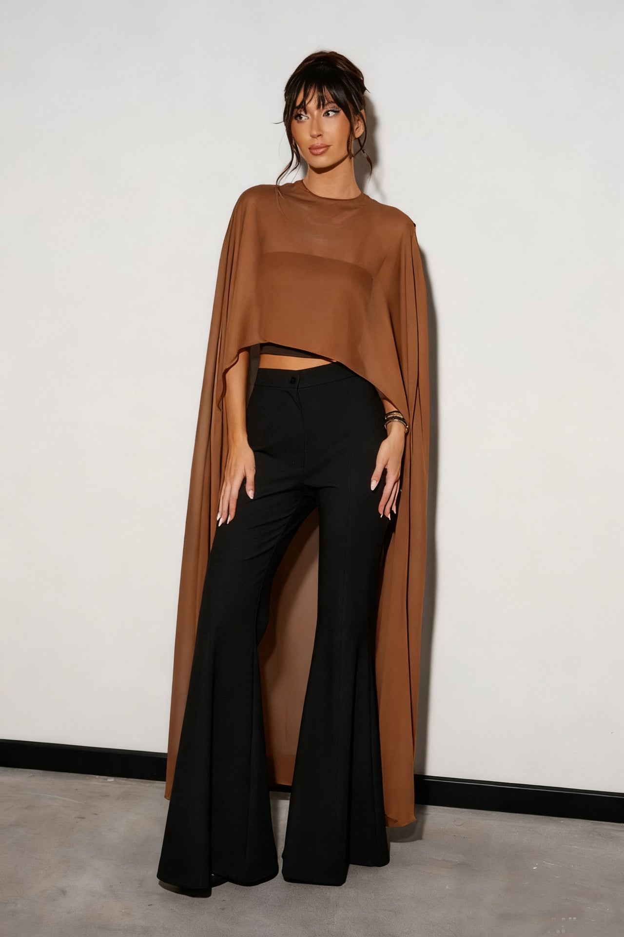 Solid-color Chiffon Pullover With An Asymmetrical Design