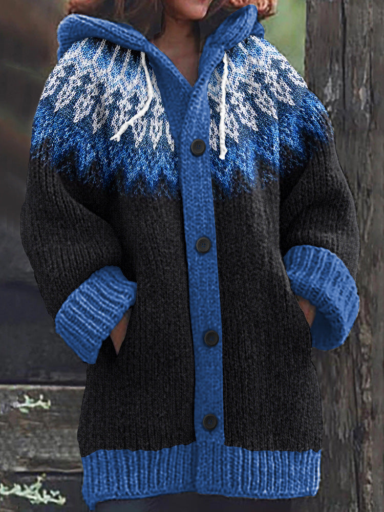 Womens Mid-Length Printed Hooded Sweater