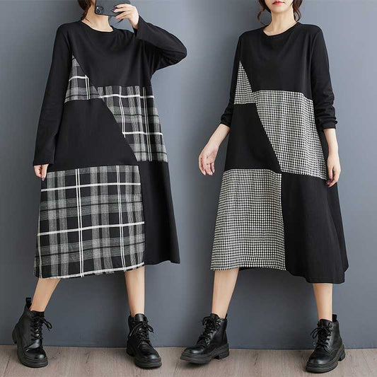 New Plaid Patchwork Loose-fitting Casual Dress Veloria