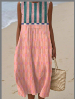 Sleeveless Pocketed Casual Printed Dress With A Sophisticated Vibe