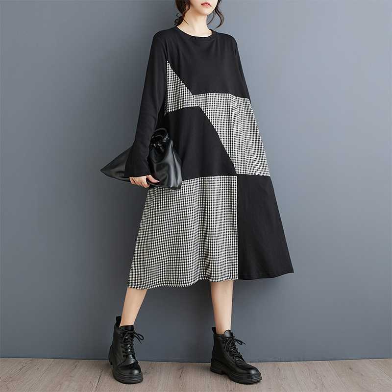 New Plaid Patchwork Loose-fitting Casual Dress Veloria