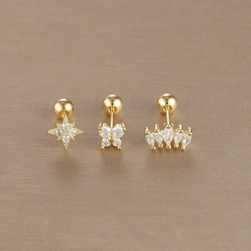 3PCS Stainless Steel Gold Color Crown Stud Earring Set For Women 14K Gold Plated Crystal Zircon Unique Horse Eye Earring Jewelry Veloria