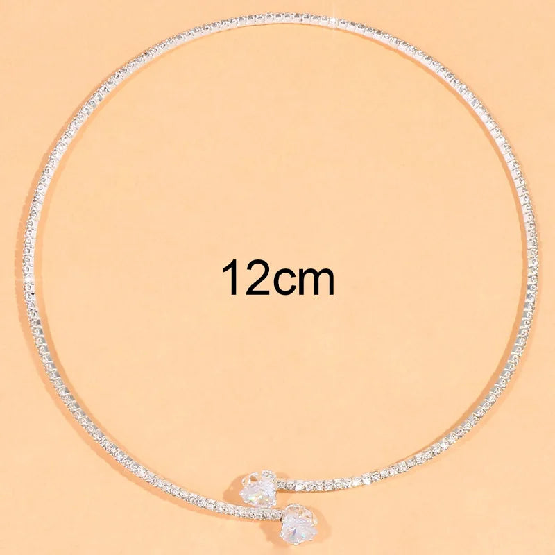 Fashion Rhinestone Heart Collar Choker Necklace for Women Simple Open Collar Necklace Torques Jewelry Accessories Veloria