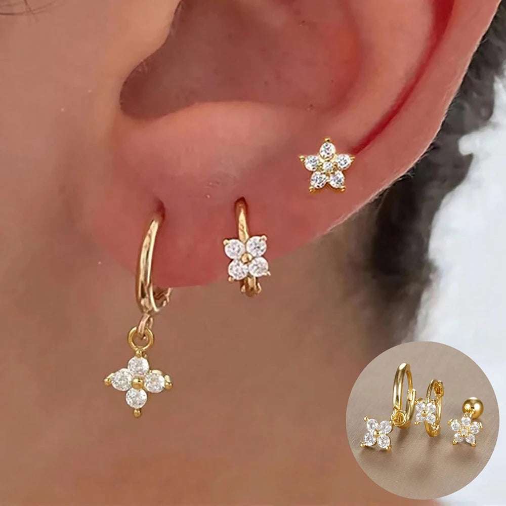 3PCS Stainless Steel Gold Color Crown Stud Earring Set For Women 14K Gold Plated Crystal Zircon Unique Horse Eye Earring Jewelry Veloria