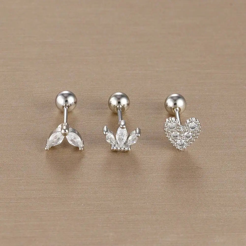 3PCS Stainless Steel Gold Color Crown Stud Earring Set For Women 14K Gold Plated Crystal Zircon Unique Horse Eye Earring Jewelry Veloria