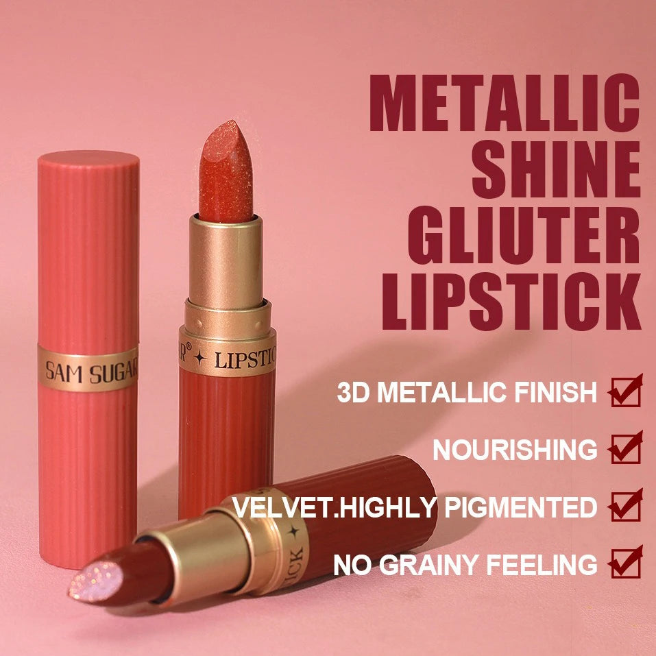 Pearlescent Pink Glitter Velvet Lipstick Metallic Waterproof Long Lasting Matte Shimmer Diamond Lipstick Women Makeup Cosmetic Veloria