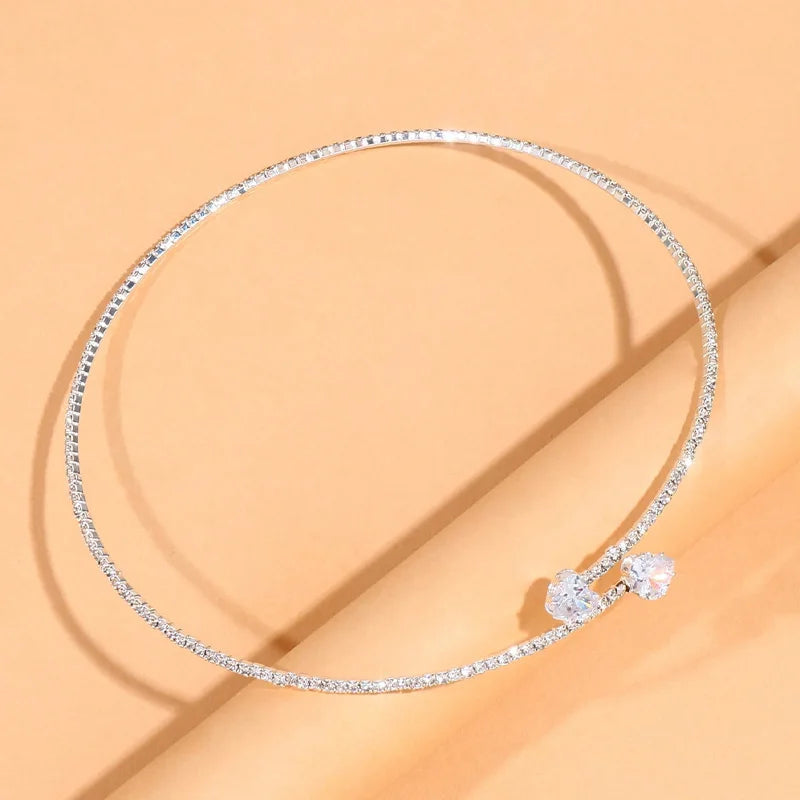 Fashion Rhinestone Heart Collar Choker Necklace for Women Simple Open Collar Necklace Torques Jewelry Accessories Veloria