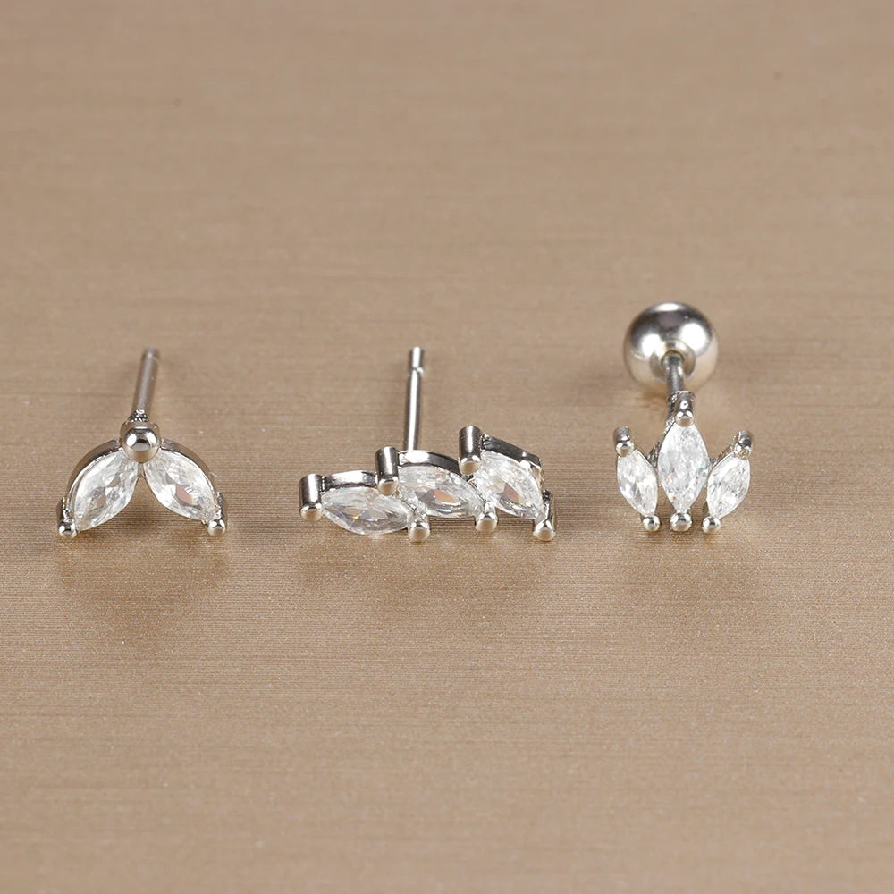 3PCS Stainless Steel Gold Color Crown Stud Earring Set For Women 14K Gold Plated Crystal Zircon Unique Horse Eye Earring Jewelry Veloria