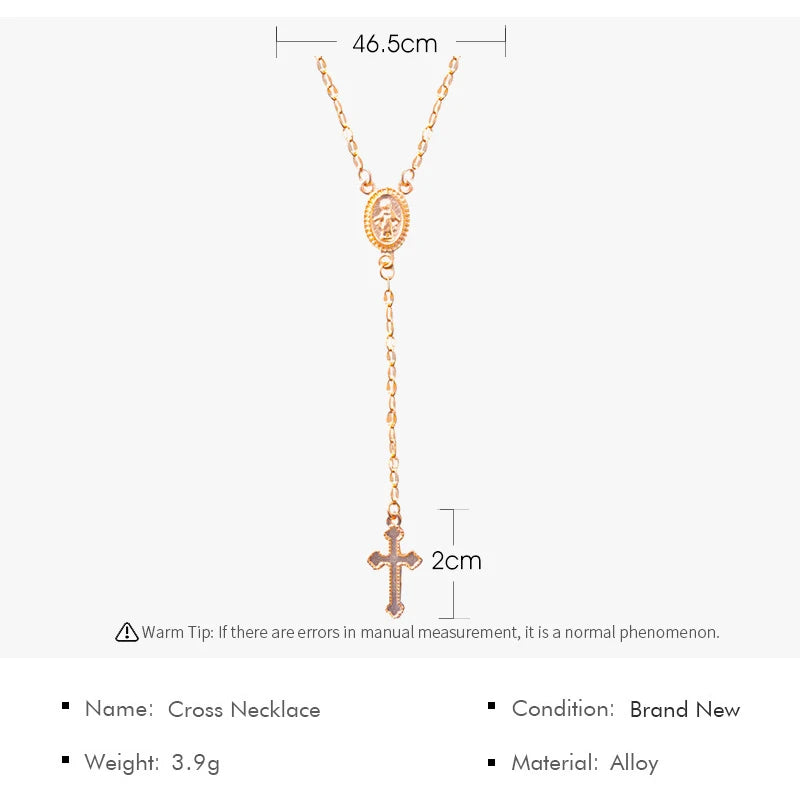 Fashion Christian Cross Necklace For Women Religious Rosary Pendant Gold Silver Color Chain Choker Female Jewelry Accessories Veloria