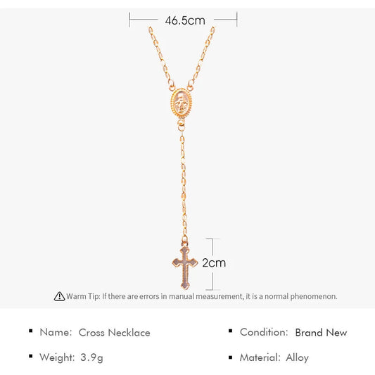 Fashion Christian Cross Necklace For Women Religious Rosary Pendant Gold Silver Color Chain Choker Female Jewelry Accessories Veloria