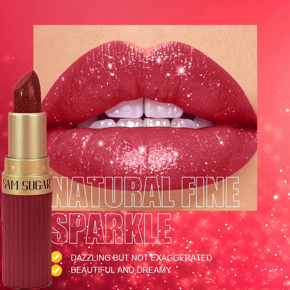 Pearlescent Pink Glitter Velvet Lipstick Metallic Waterproof Long Lasting Matte Shimmer Diamond Lipstick Women Makeup Cosmetic Veloria