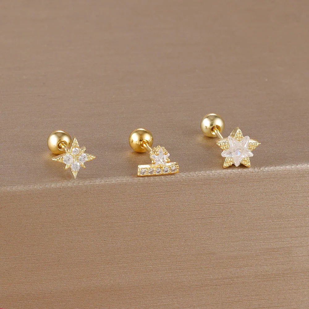 3PCS Stainless Steel Gold Color Crown Stud Earring Set For Women 14K Gold Plated Crystal Zircon Unique Horse Eye Earring Jewelry Veloria