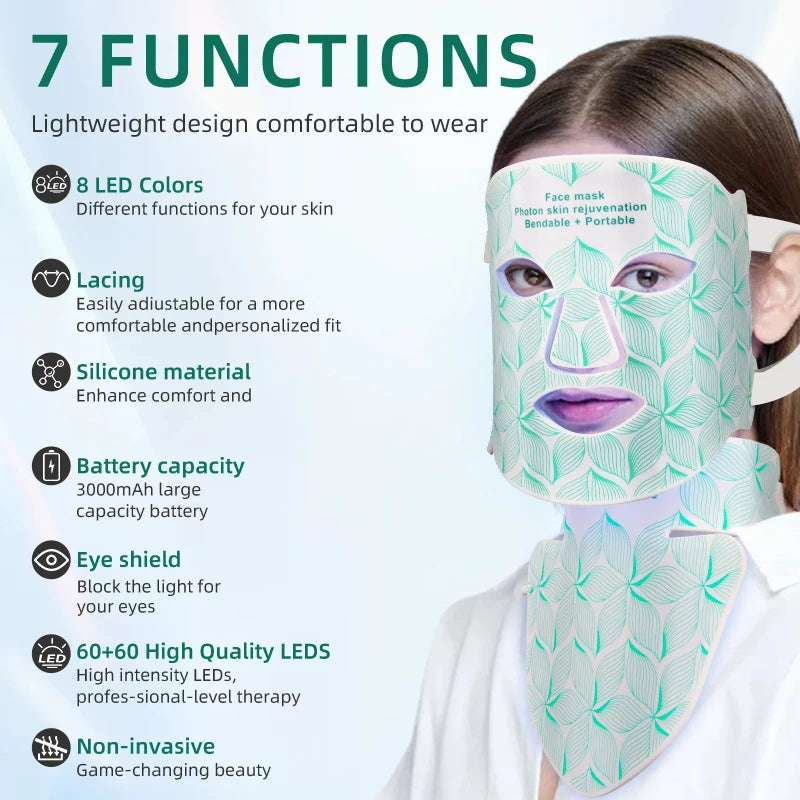 8-Color LED Facial Mask with Neck Veloria