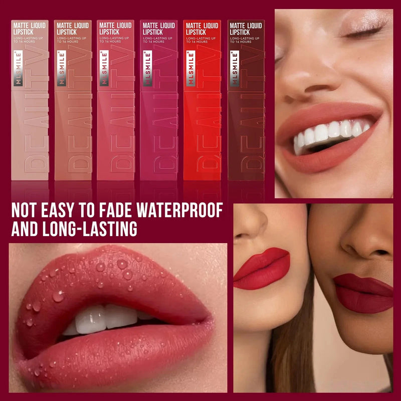 Long Lasting Velvet Matte Lip 6 Colors Gloss Waterproof Non-stick Cup Sexy Nude Red Pink Liquid Lipstick Lips Makeup Cosmetic Veloria