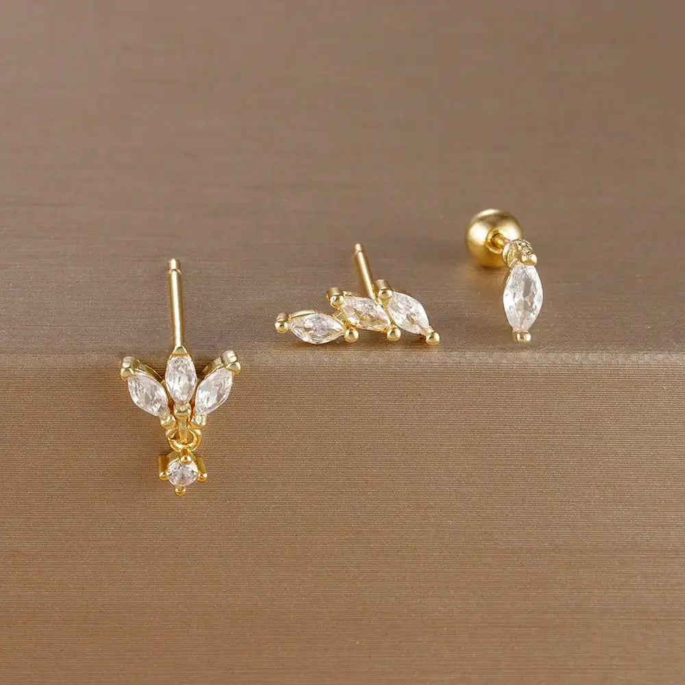 3PCS Stainless Steel Gold Color Crown Stud Earring Set For Women 14K Gold Plated Crystal Zircon Unique Horse Eye Earring Jewelry Veloria