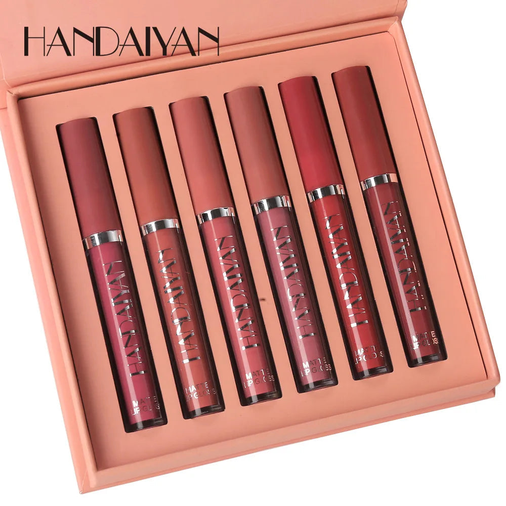 HANDAIYAN 6Pcs Liquid Velvet Matte Lip Gloss Red Lipstick Nude Makeup Women Long Lasting Waterproof Beauty Cosmetics Veloria