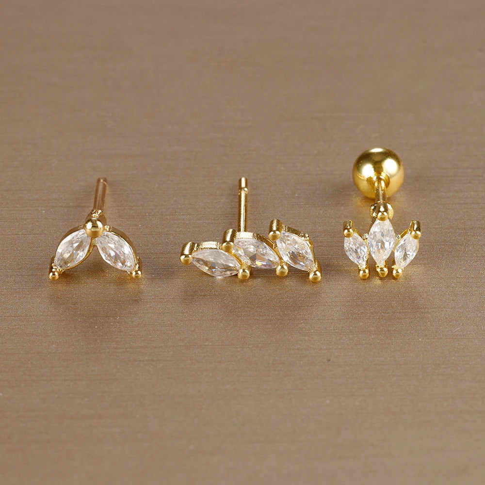 3PCS Stainless Steel Gold Color Crown Stud Earring Set For Women 14K Gold Plated Crystal Zircon Unique Horse Eye Earring Jewelry Veloria