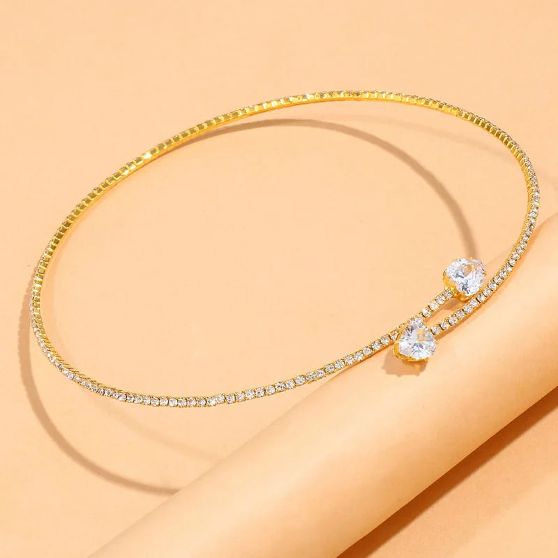 Fashion Rhinestone Heart Collar Choker Necklace for Women Simple Open Collar Necklace Torques Jewelry Accessories Veloria