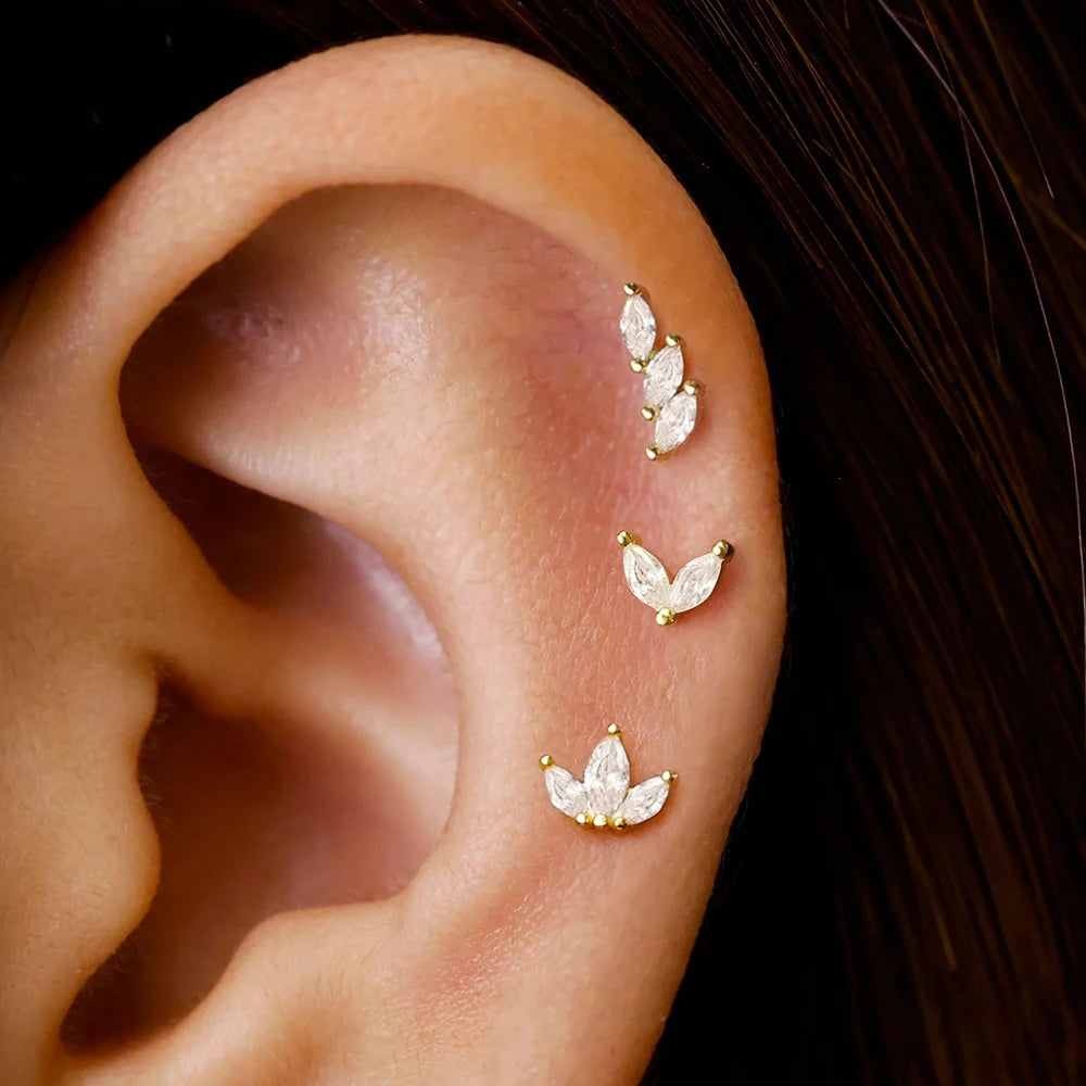 3PCS Stainless Steel Gold Color Crown Stud Earring Set For Women 14K Gold Plated Crystal Zircon Unique Horse Eye Earring Jewelry Veloria