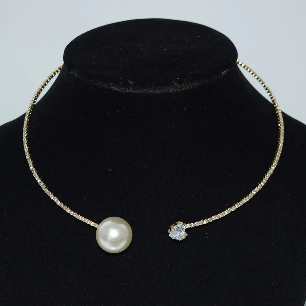 Fashion Rhinestone Heart Collar Choker Necklace for Women Simple Open Collar Necklace Torques Jewelry Accessories Veloria