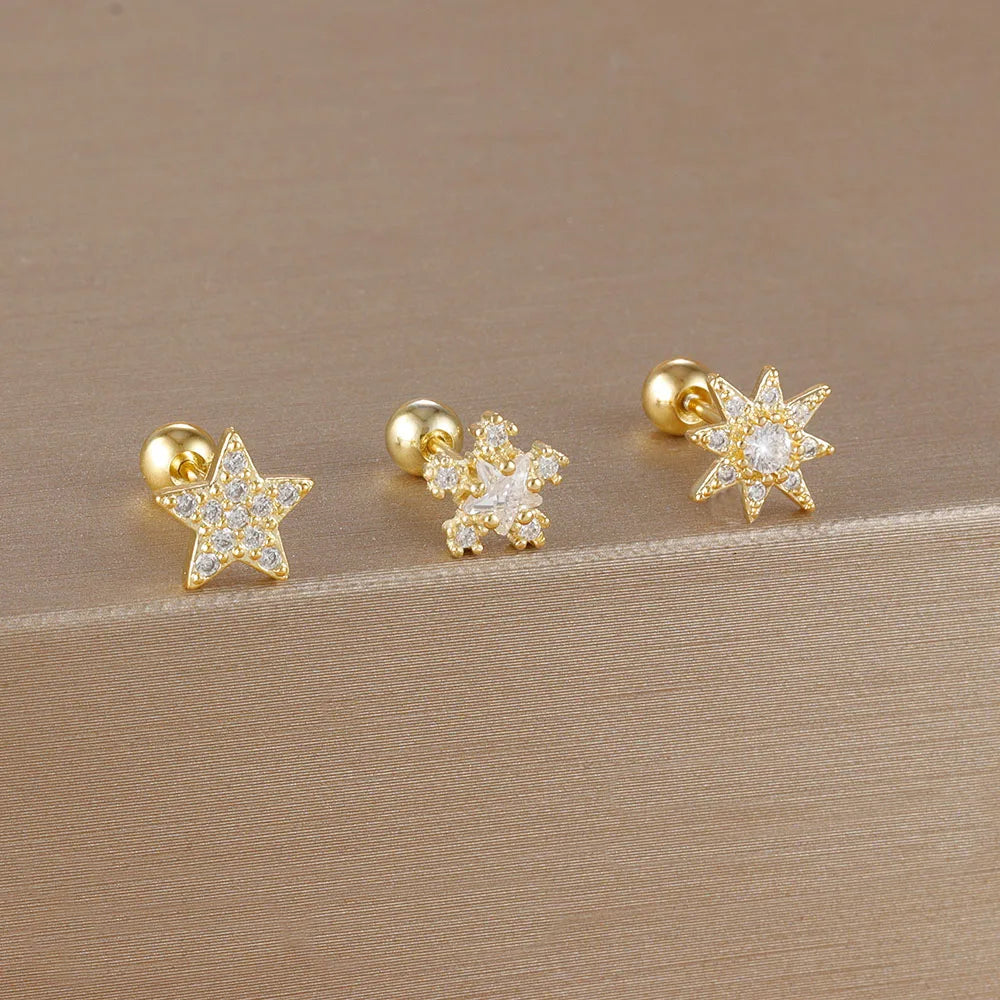 3PCS Stainless Steel Gold Color Crown Stud Earring Set For Women 14K Gold Plated Crystal Zircon Unique Horse Eye Earring Jewelry Veloria