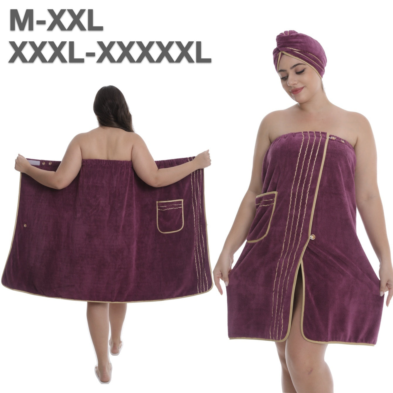 Plus-size Bath Skirt Coral Fleece Bathrobe And Bath Cap Set Veloria