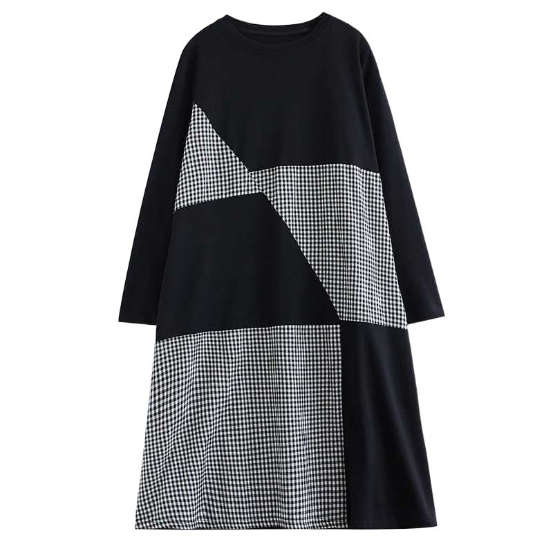 New Plaid Patchwork Loose-fitting Casual Dress Veloria