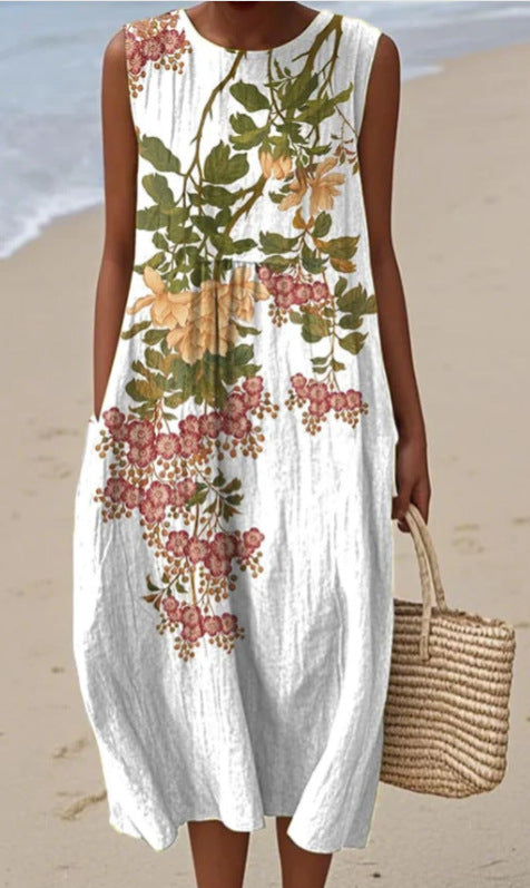 Sleeveless Pocketed Casual Printed Dress With A Sophisticated Vibe