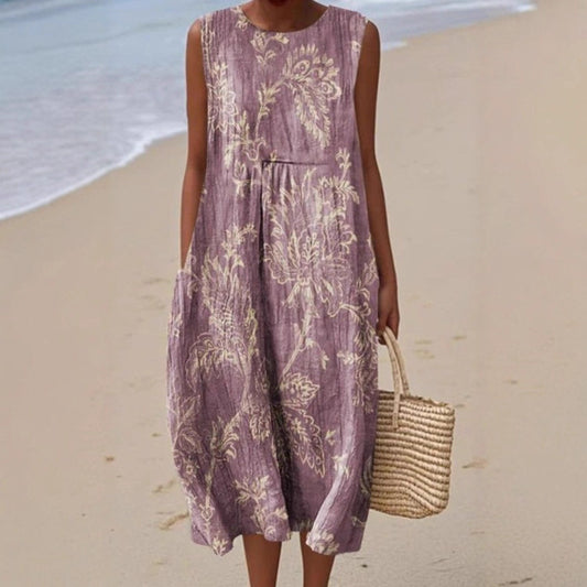 Sleeveless Pocketed Casual Printed Dress With A Sophisticated Vibe