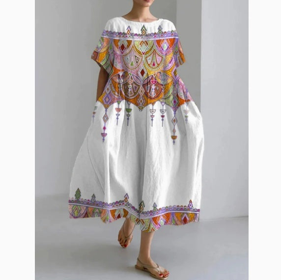 Womens Loose-fitting Round-neck Fashionable Printed Dress