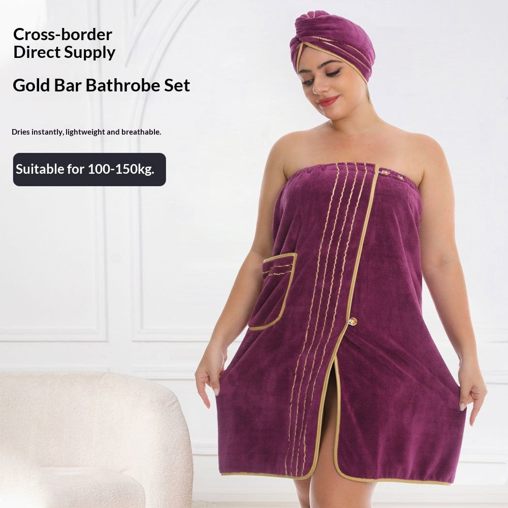 Plus-size Bath Skirt Coral Fleece Bathrobe And Bath Cap Set Veloria