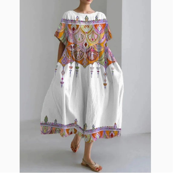 Womens Loose-fitting Round-neck Fashionable Printed Dress