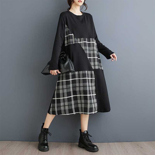 New Plaid Patchwork Loose-fitting Casual Dress Veloria