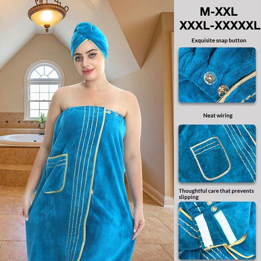 Plus-size Bath Skirt Coral Fleece Bathrobe And Bath Cap Set Veloria